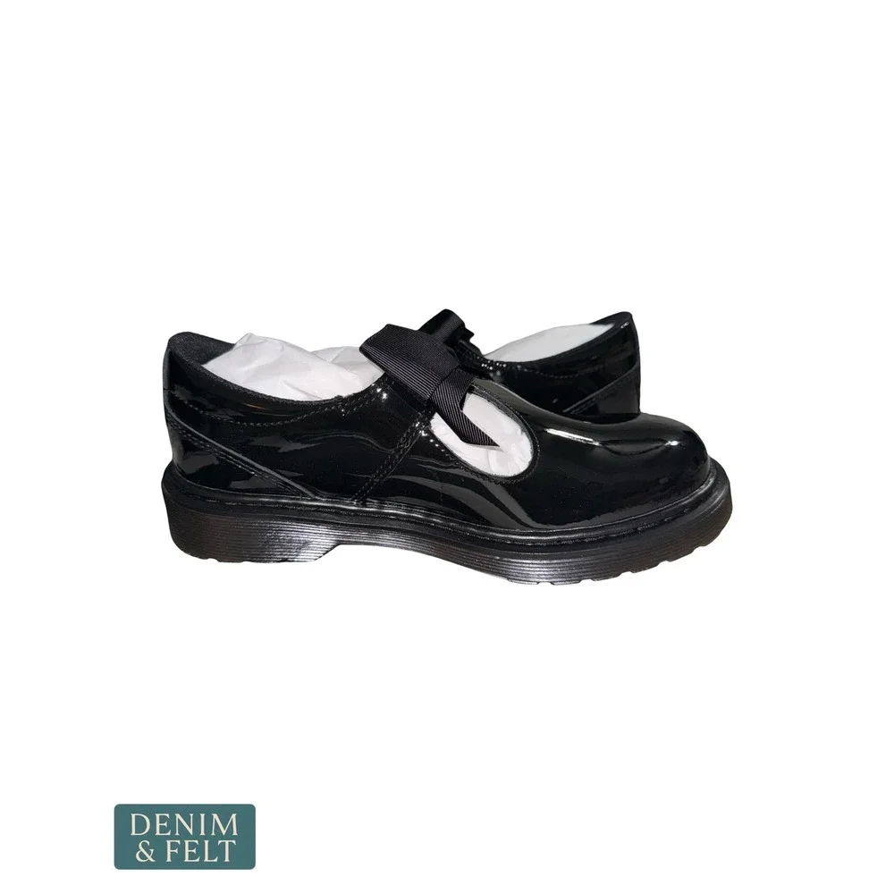 Dr. Martens Polley II Bow Patent Leather Mary Jane Shoes Black Youth Girls 5‎